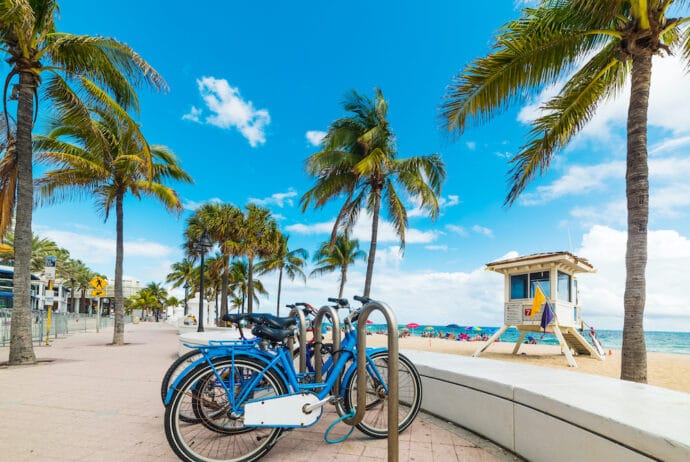 Bicycles parked on Fort Lauderdale seafront